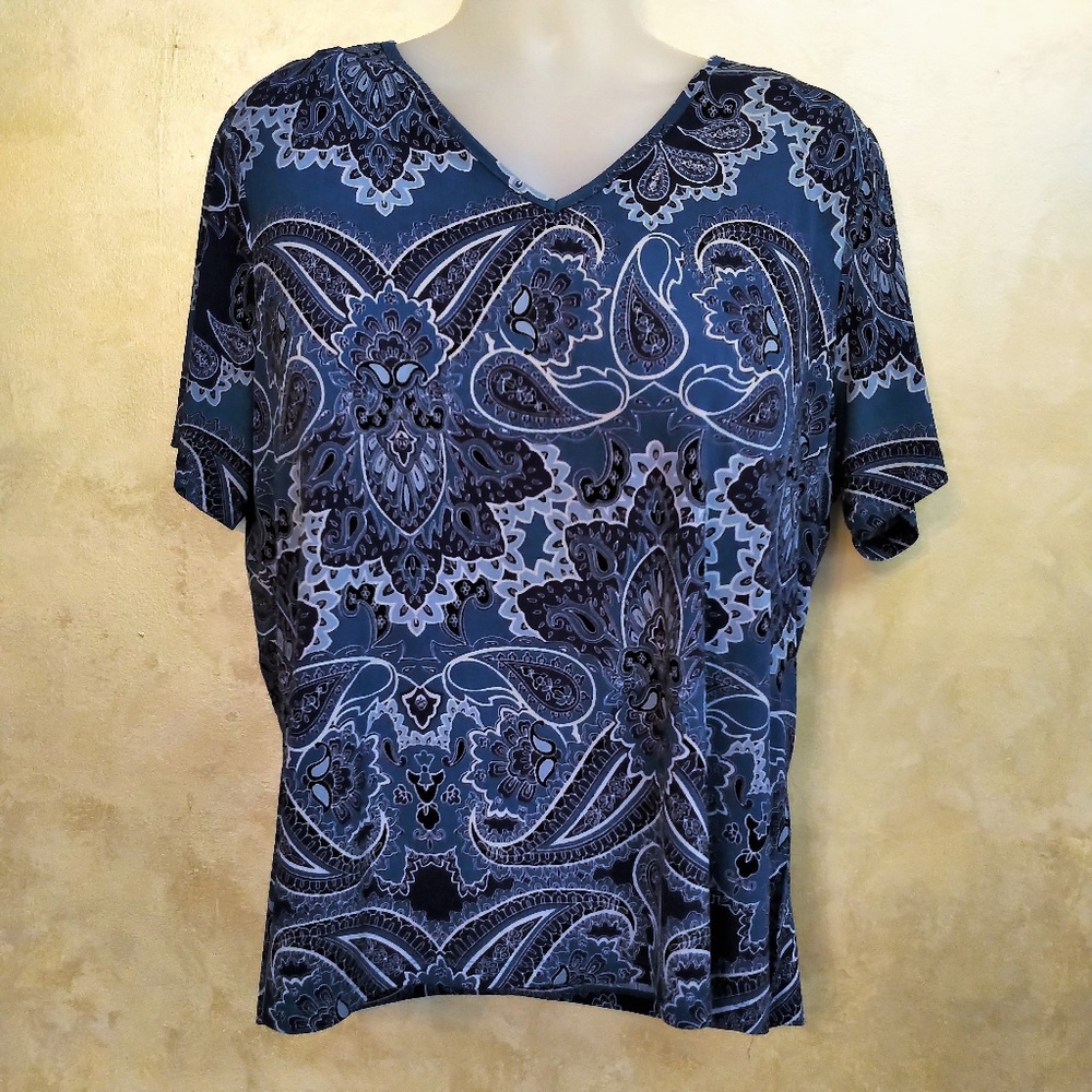 Blue Paisley Top by Zena Essentials Like New 2X
